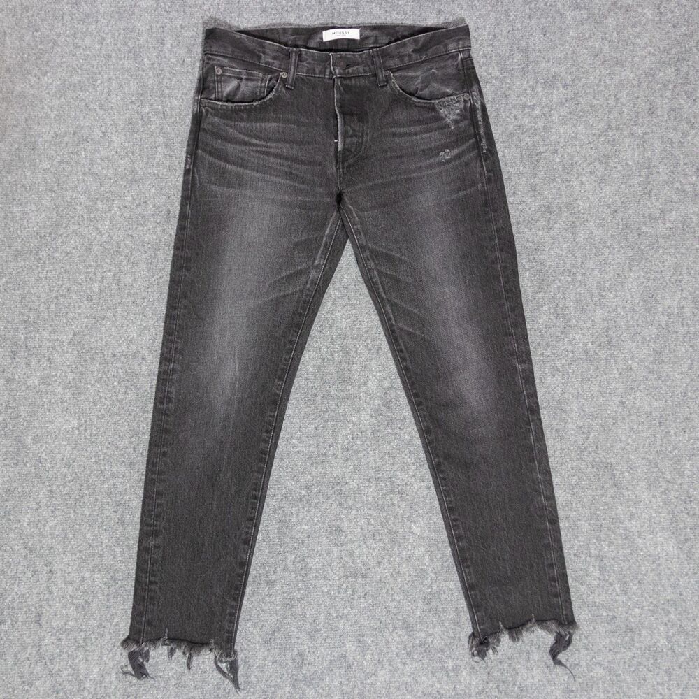 Moussy Vintage Kelton Straight Black Raw Hem Jeans Women's 28 (32x28) Japan Made